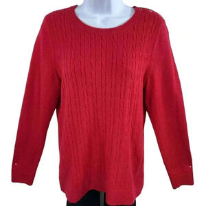 Talbots Womens Large Cable Knit Sweater Decorative Shoulder Buttons Holiday Red
